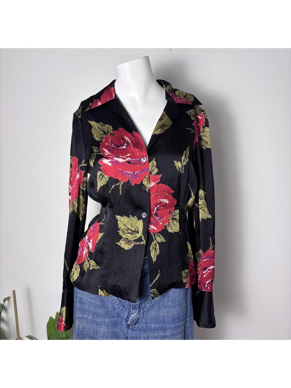 Trina Turk Silk Floral Fitted Button Up